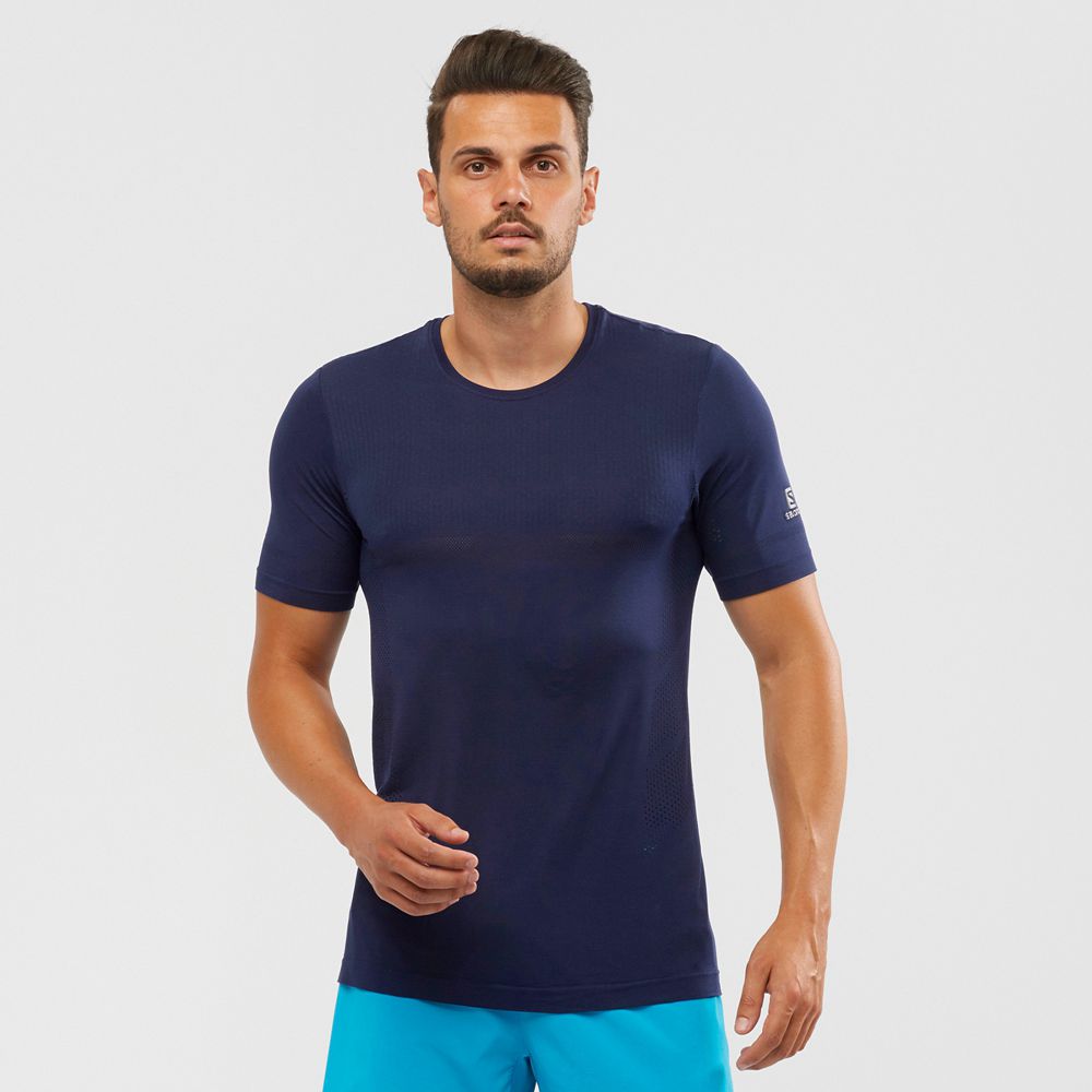 SALOMON SENSE SEAMLESS M Philippines - Men's Tee Shirt - Navy | 463120-TBE